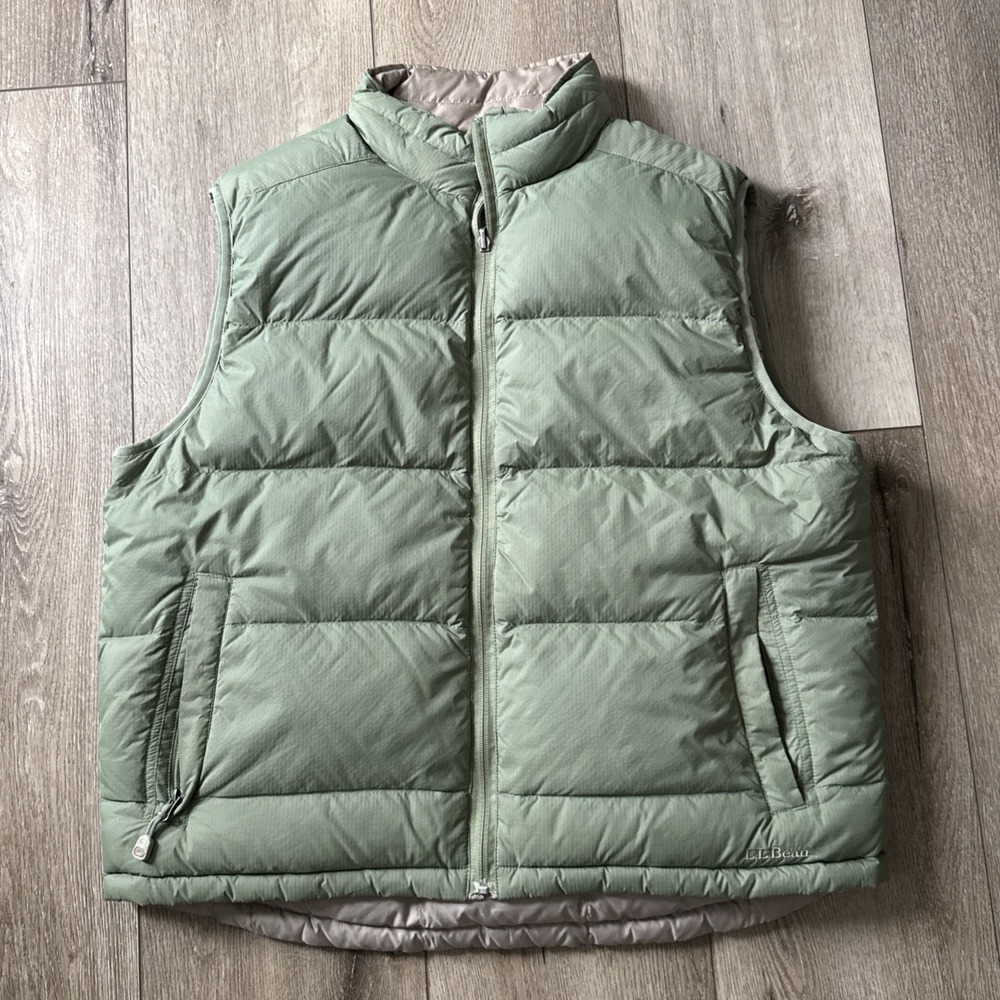 Vintage LL Bean Down Vest Men's Large Tall Reversible Green Tan Puffer Y2K‎
